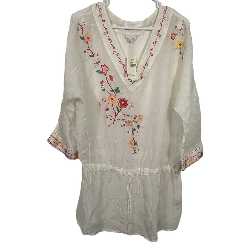 NWT J. Jill White Embroidered Lightweight Blouse